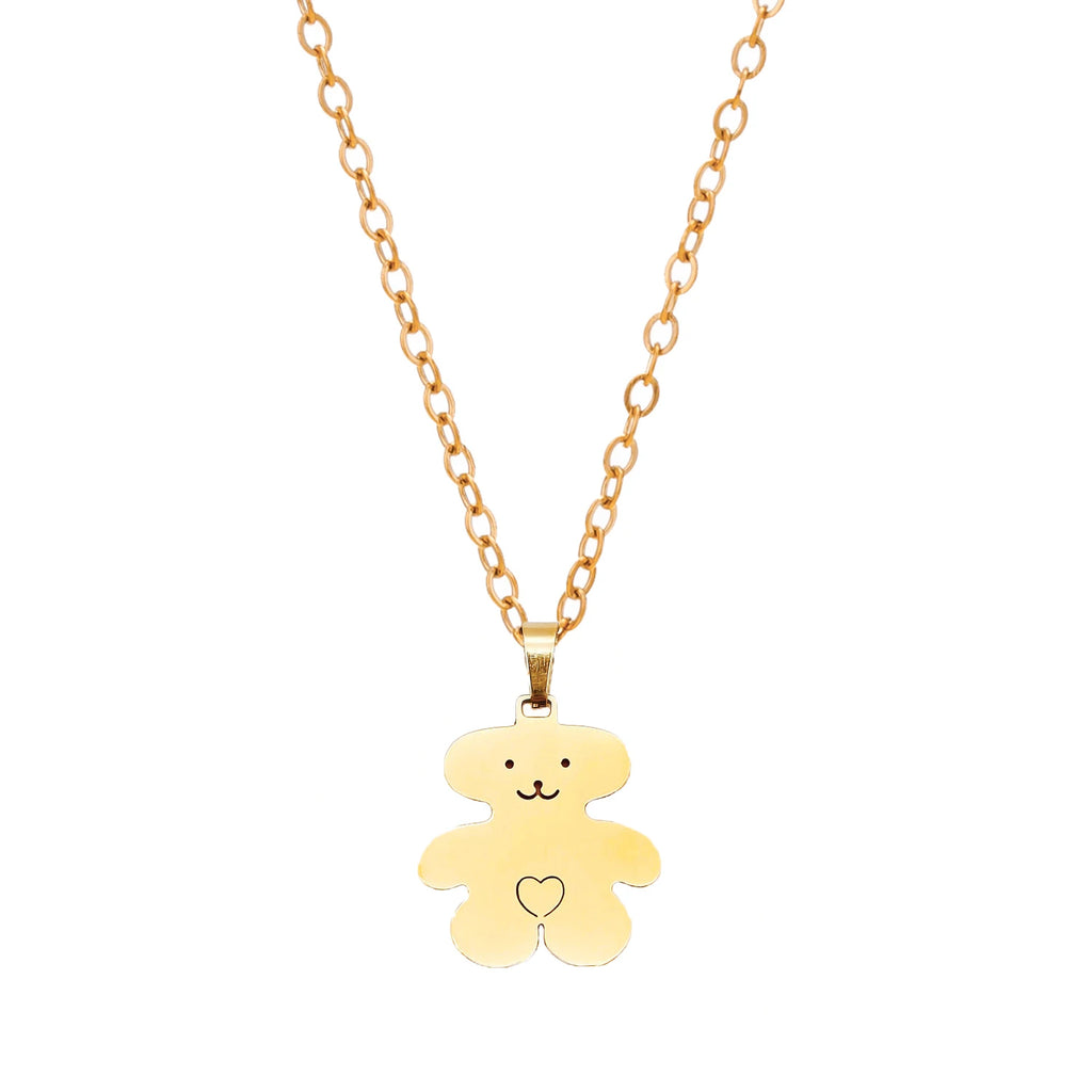 Bear Pendant Necklace Gold Plated Stainless Steel Cute Style