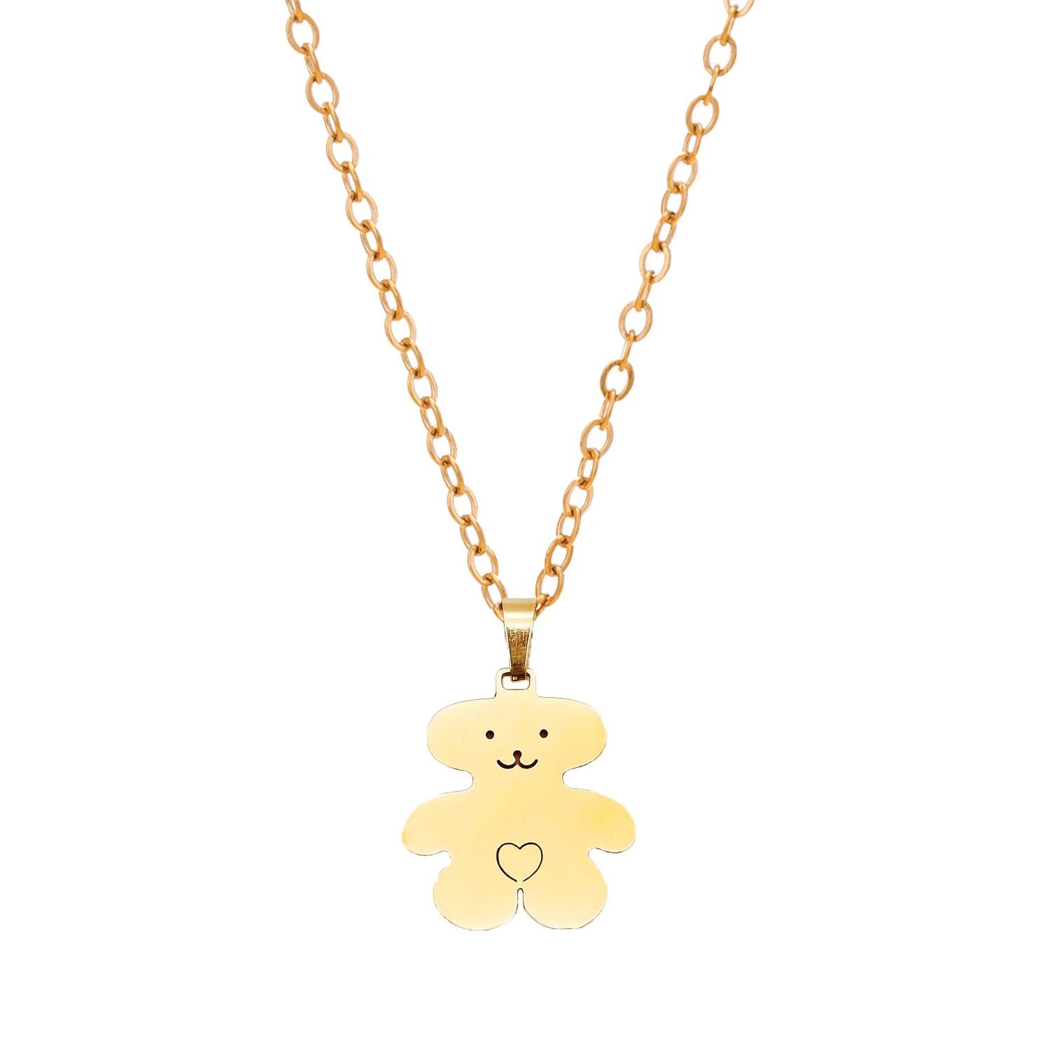 Bear Pendant Necklace Gold Plated Stainless Steel Cute Style