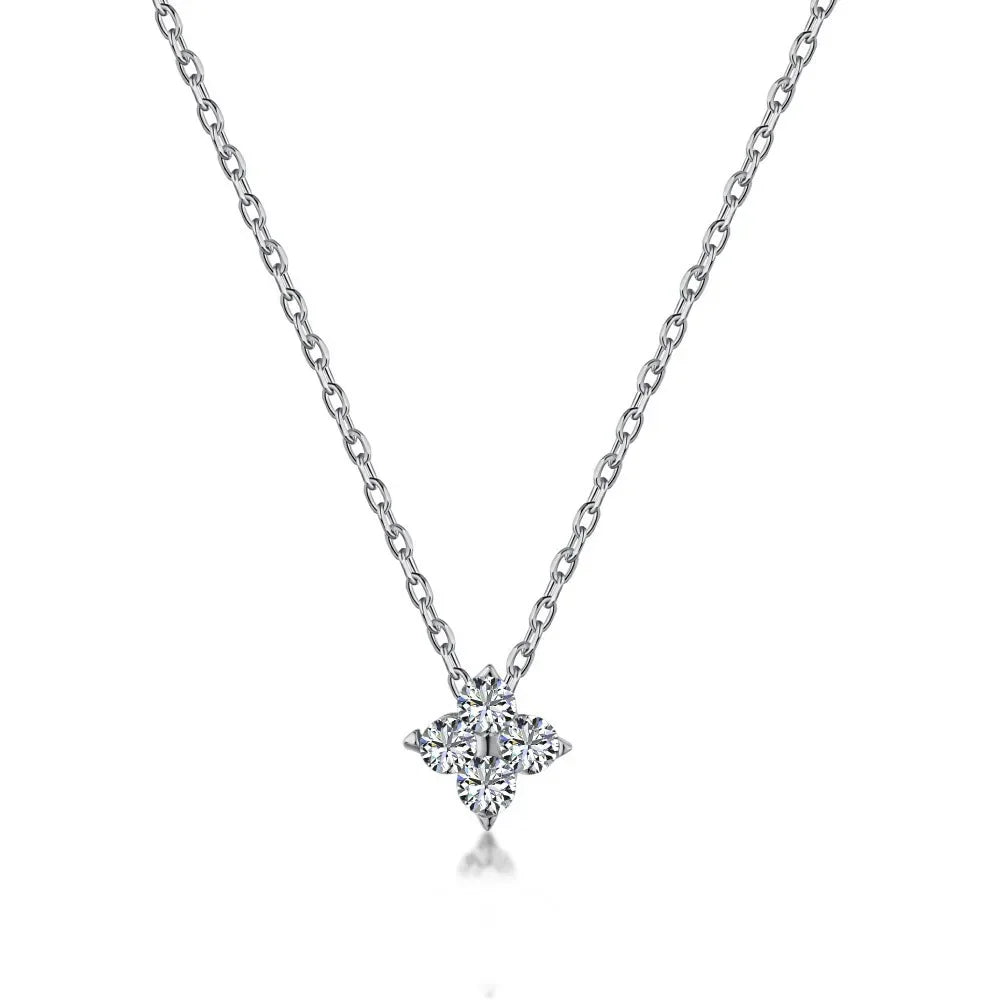 18K Gold Zircon Four Leaf Clover Necklace Stainless Steel Luxury