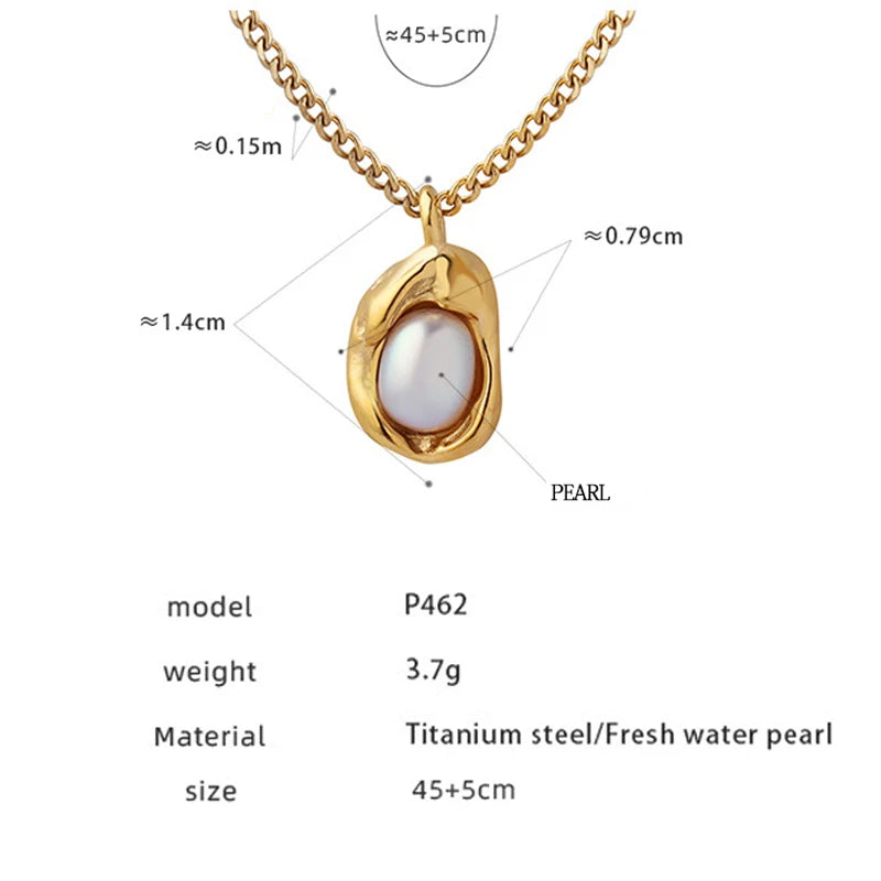 Luxury Pearl Pendant Necklace Stainless Steel Cuban Chain Women