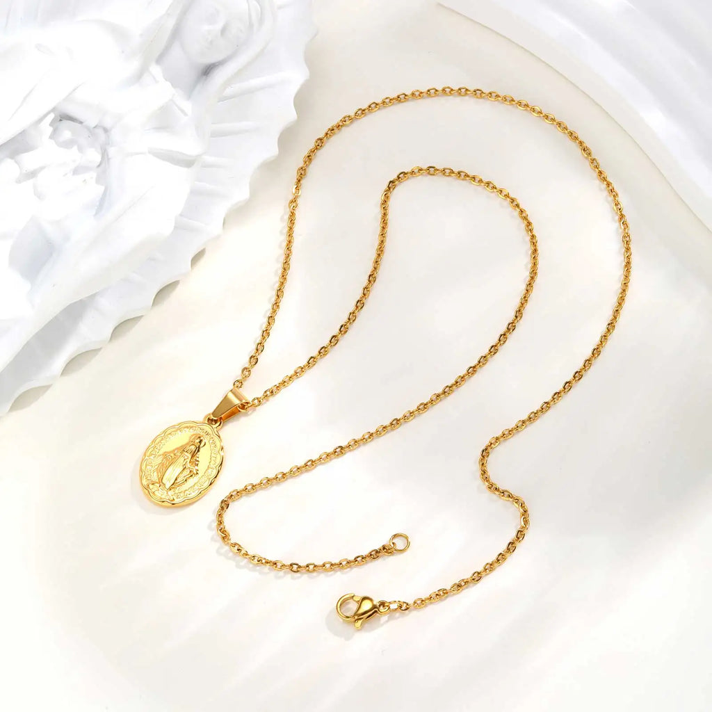 Virgin Mary Necklace 18K Gold Plated Stainless Steel Women