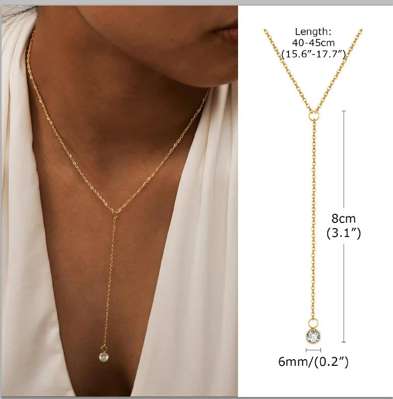 Elegant Lariat Necklace Y Shape Gold Plated Women Jewelry