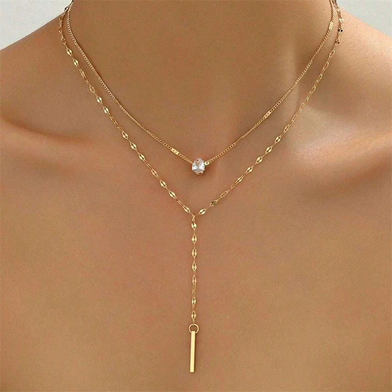 Minimalist Double Layer Y Necklace Long Drop Chain Collarbone Women