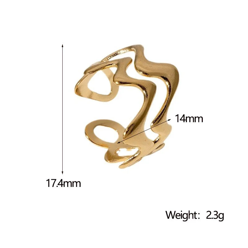 Stylish Irregular Wave Ring Adjustable Gold Tone Statement Ring