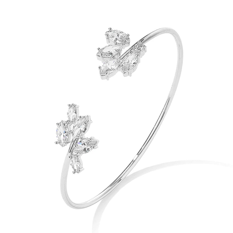 Elegant Gold Color Geometric Bangle with Sparkling Zircon Detail
