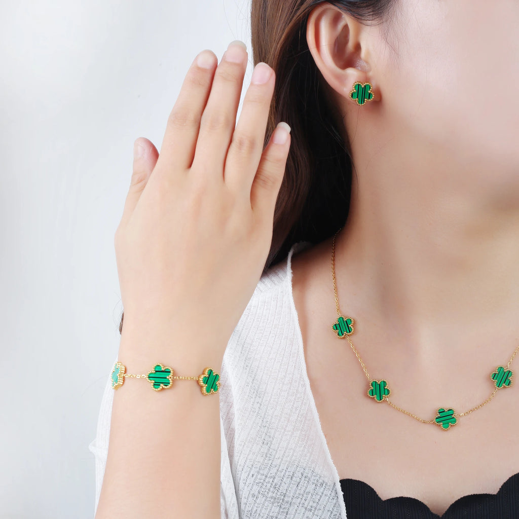 Five Leaf Clover Shell Bracelet Stainless Steel Colorful Women Jewelry