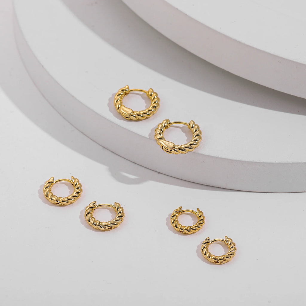 Trendy Twisted Hoop Earrings Gold Small Huggie Women