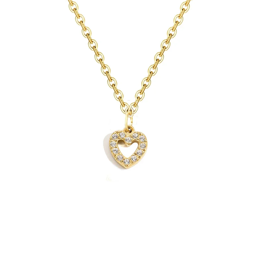 Gold Zircon Initial Necklace A-Z Stainless Steel Letter Pendant Women