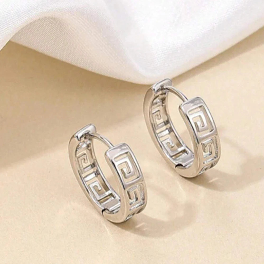 Stylish Hollow Hoop Earrings Gold Silver Geometric Design Women