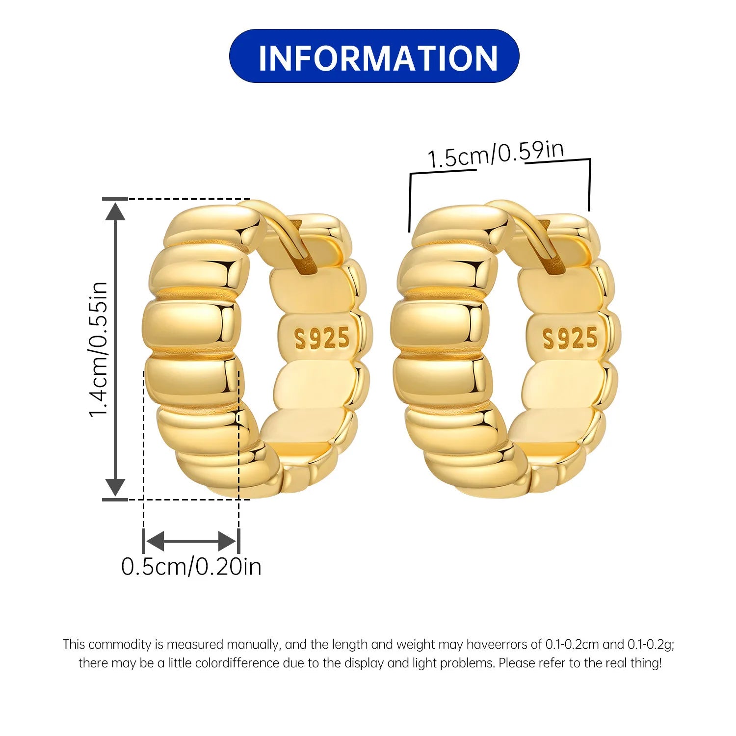 Elegant Square Hoop Earrings 18K Gold S925 Women Jewelry