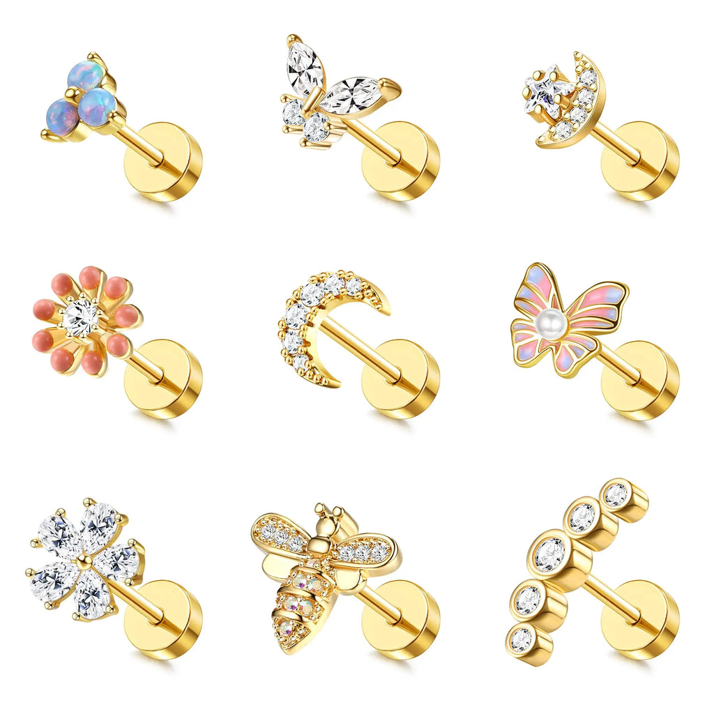 Surgical Steel Flat Back Cartilage Stud Earring Butterfly Flower