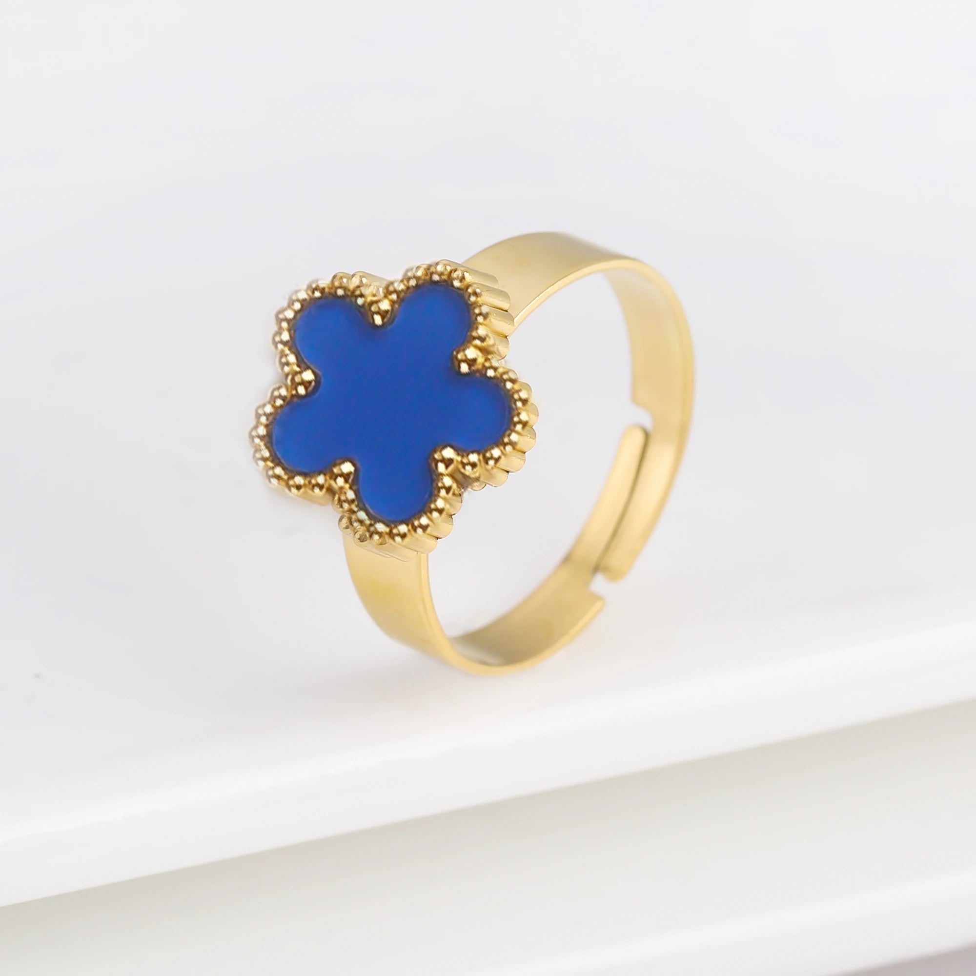Lucky Five Leaf Clover Jewelry Set Stainless Steel Bangle Ring Women