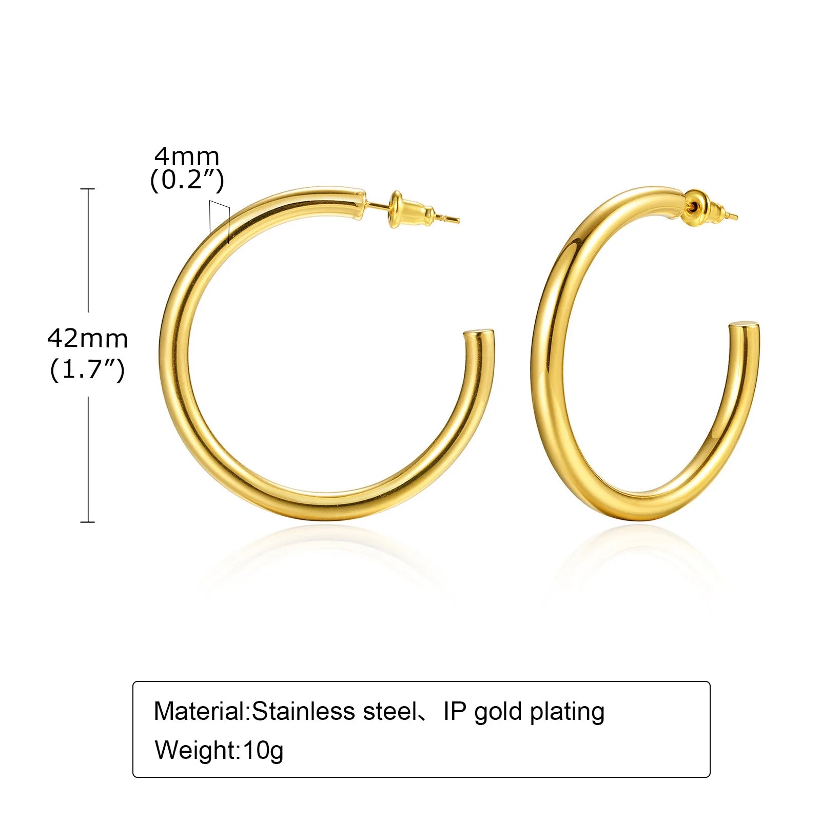Chunky Gold Hoop Earrings Waterproof Stainless Steel 25-63mm Women