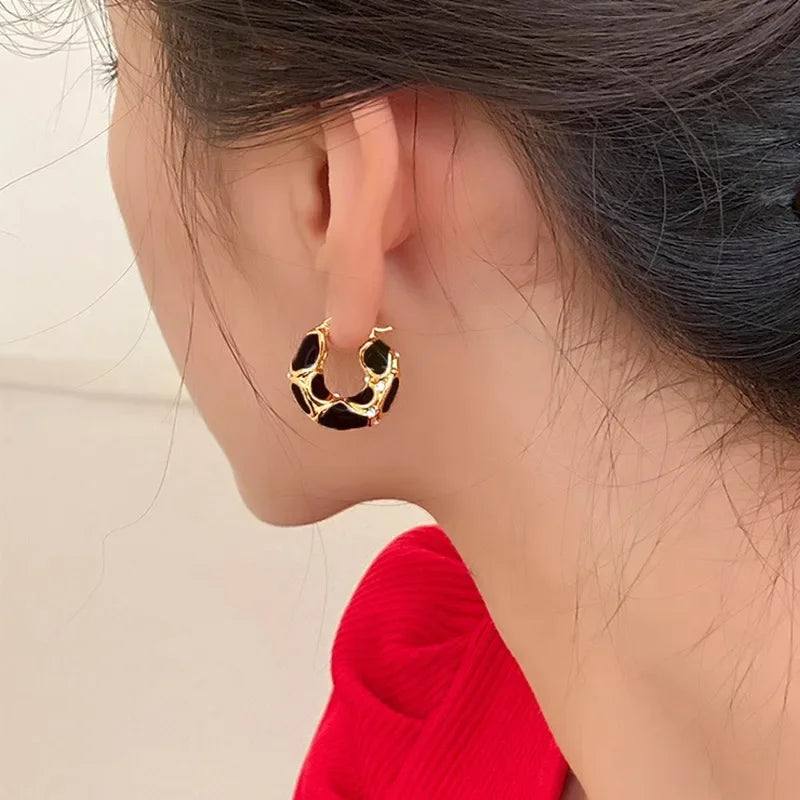 Trendy Enamel Hoop Earrings Gold Color Small Creative Jewelry