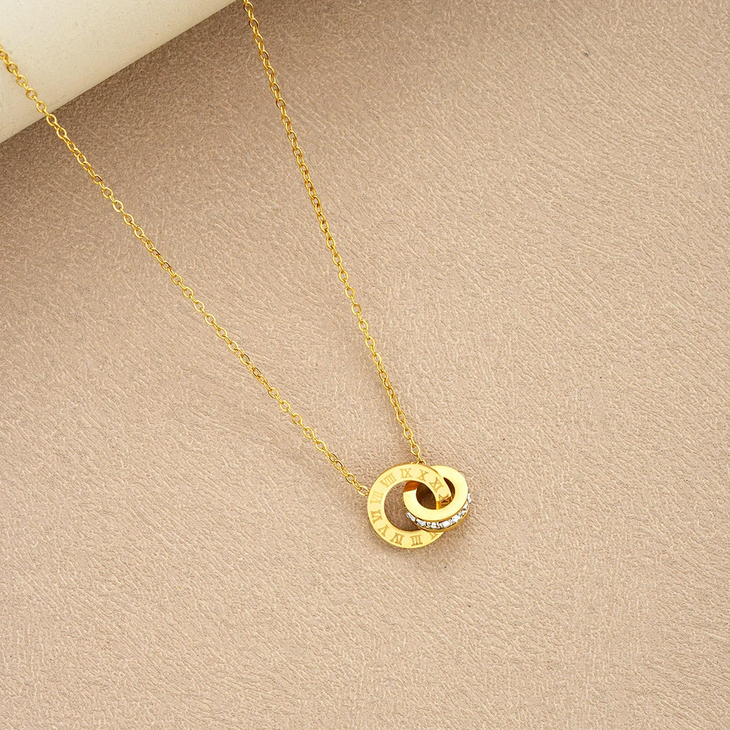 Elegant 4Pcs Jewelry Set Roman Numeral Circle Necklace Bracelet