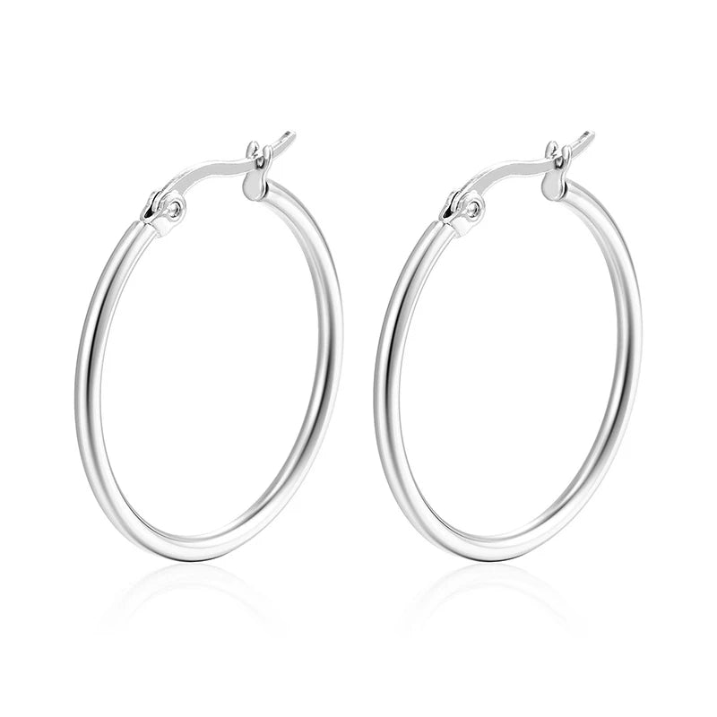 Big Hoop Earrings 30-80mm Stainless Steel Gold Silver Women