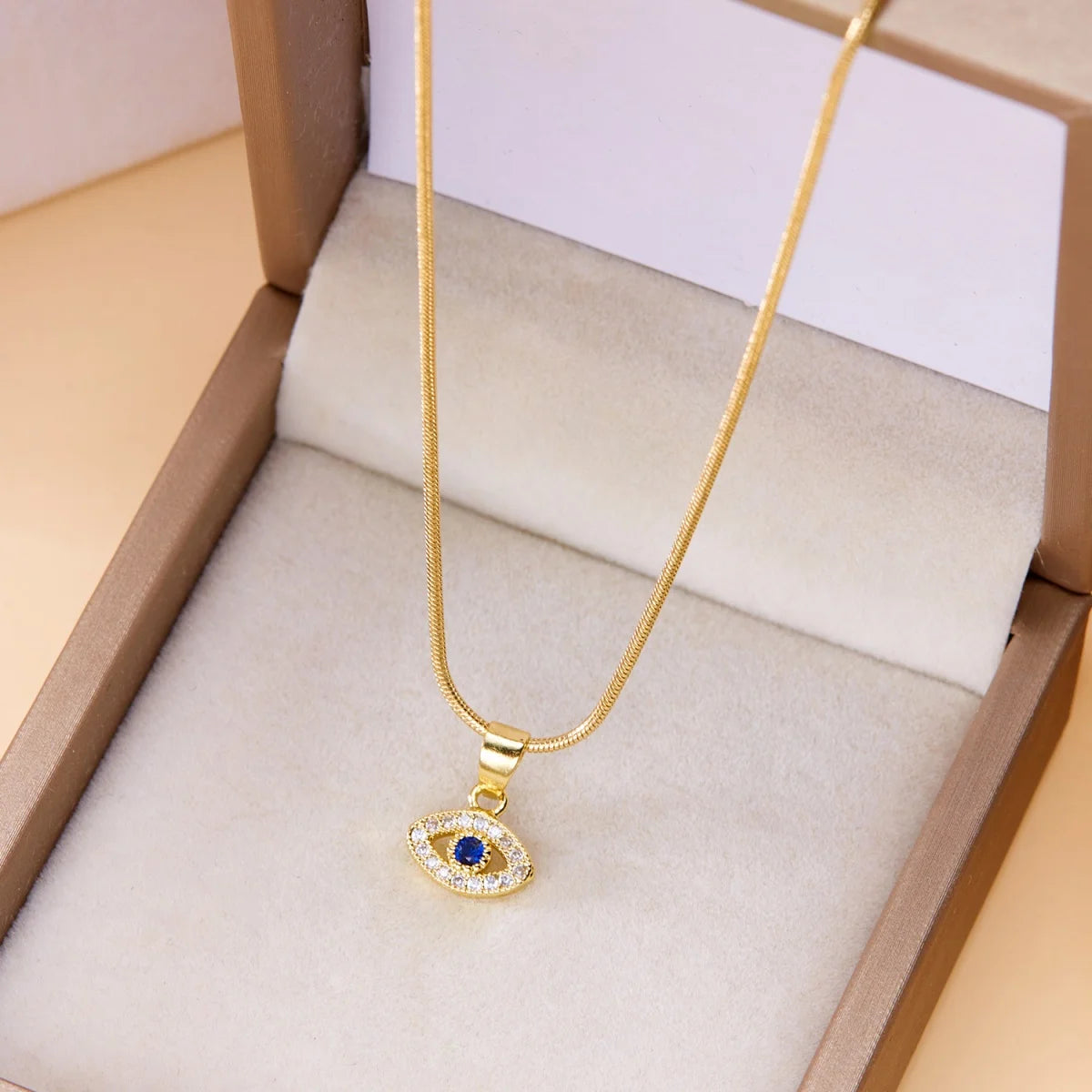 Turkish Blue Evil Eye Necklace Stainless Steel Zircon Lucky Charm