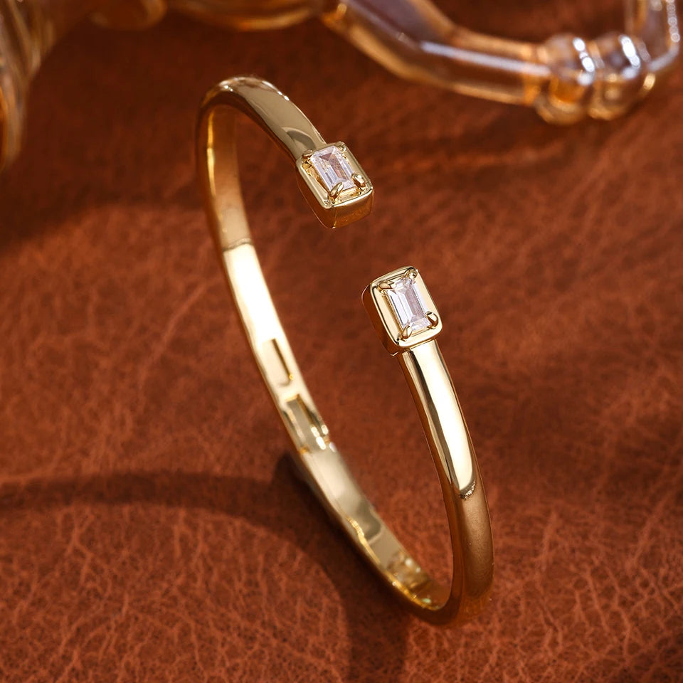 Elegant Gold Color Geometric Bangle with Sparkling Zircon Detail