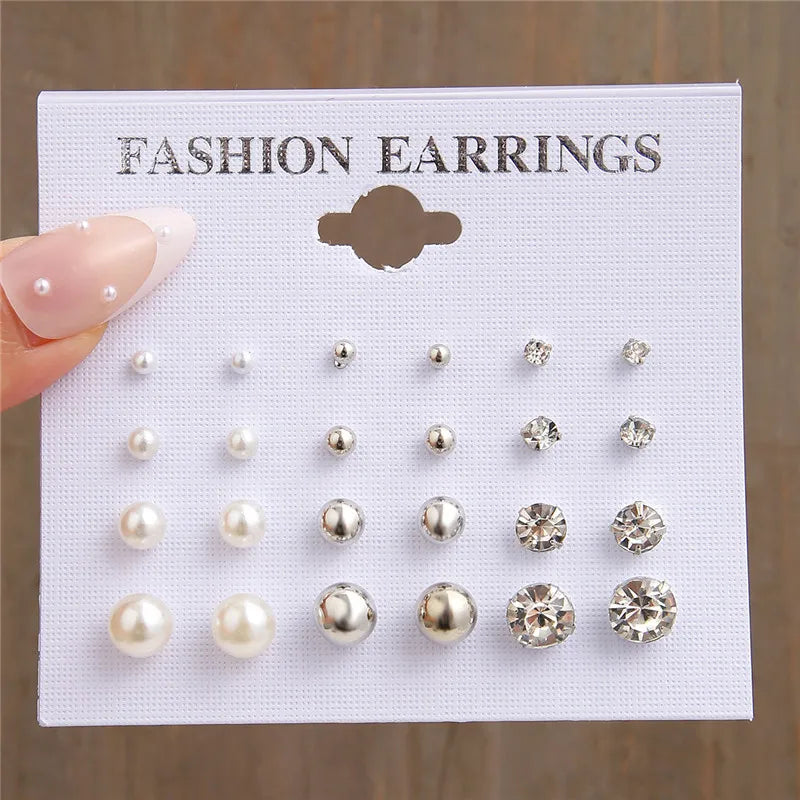 Bohemian Pearl Earrings Set 12 Pairs Geometric Women Jewelry