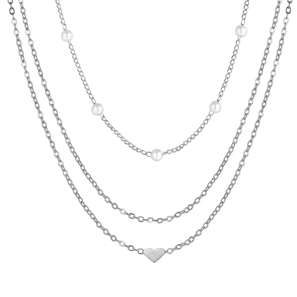 Elegant Layered Necklace Pearl Cross Heart Gold Chain Women