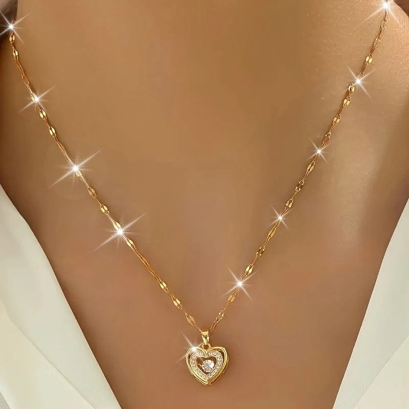 Elegant Heart Necklace Zirconia Crystal Women Anniversary Gift