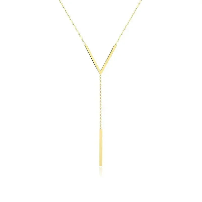 Stylish Long V Necklace Gold Vertical Bar Pendant Women 2024