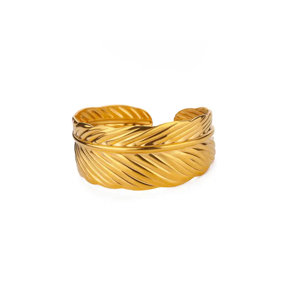 Gold Flower Cuff Bracelet Stainless Steel Floral Bangle for Women