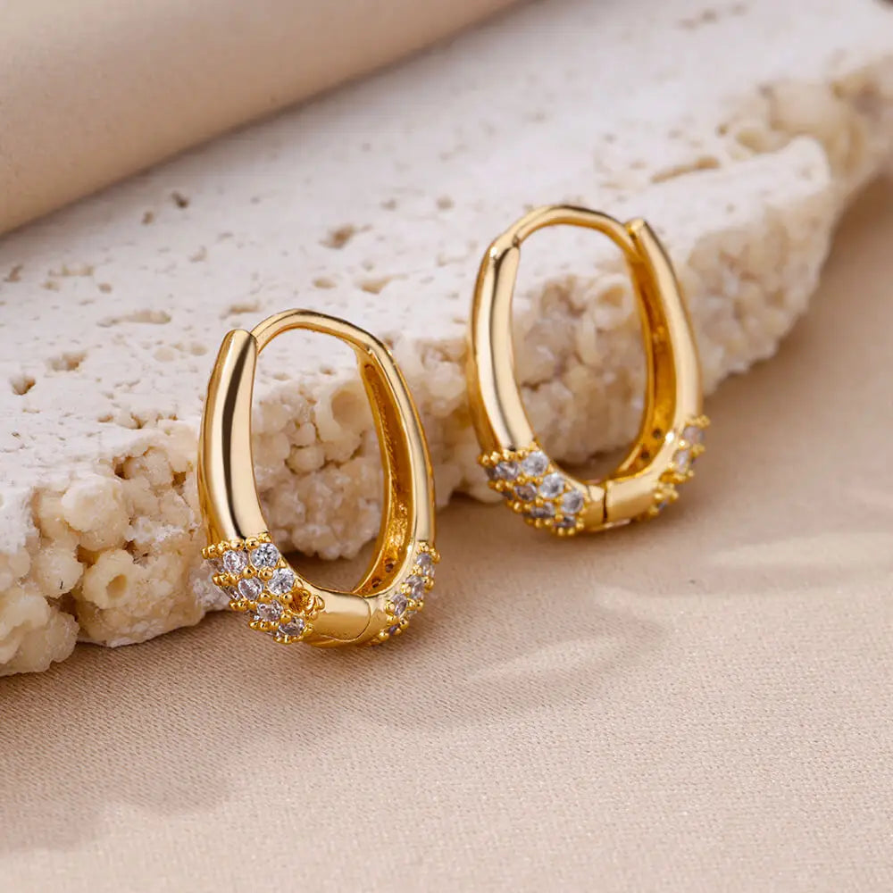 Elegant Zircon Hoop Earrings Circle Square Gold Tone Jewelry