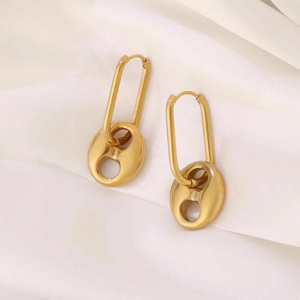 316L Coffee Bean U Shape Huggie Earrings Stainless Steel Women