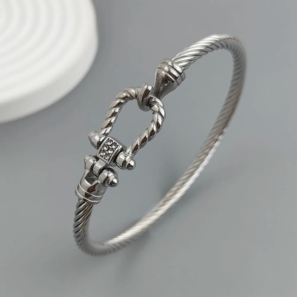 18K Gold Horseshoe Wire Bracelet Stainless Steel Waterproof Couple