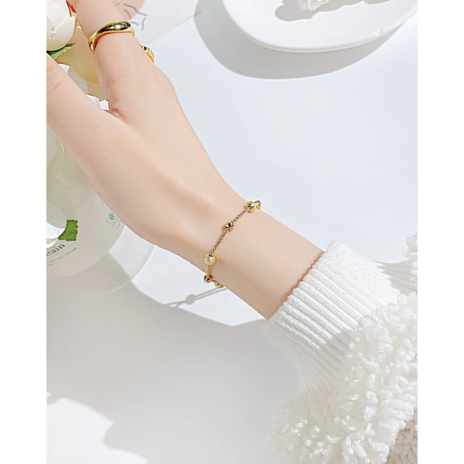 Adjustable Frosted Bead Bracelet Stainless Steel Couple Charm Gift