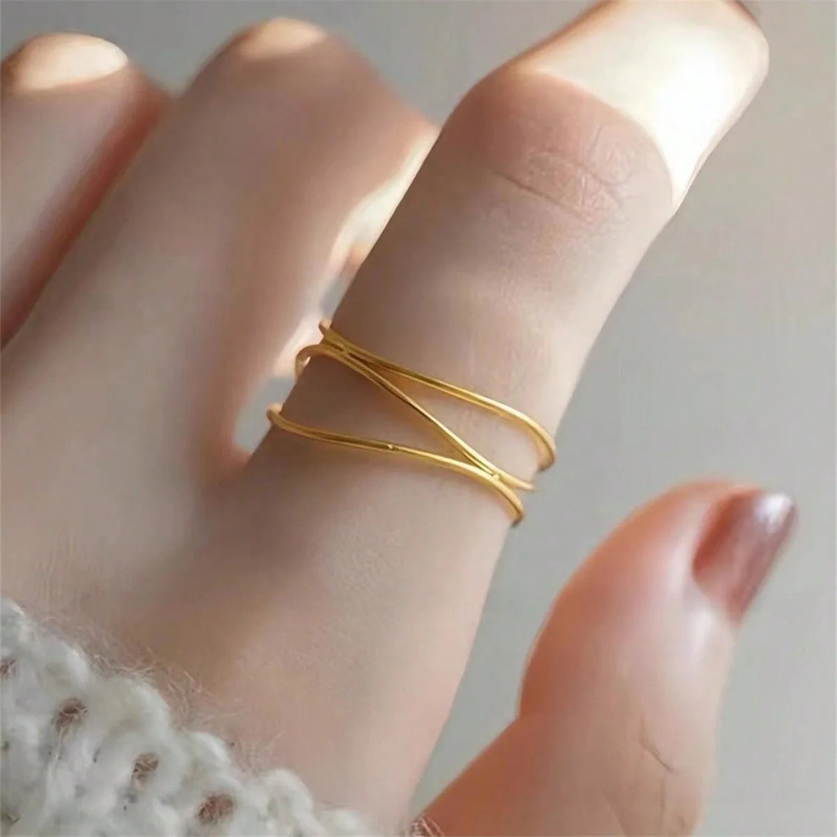 Vintage 18K Gold Multi Layer Ring Stainless Steel Women Jewelry
