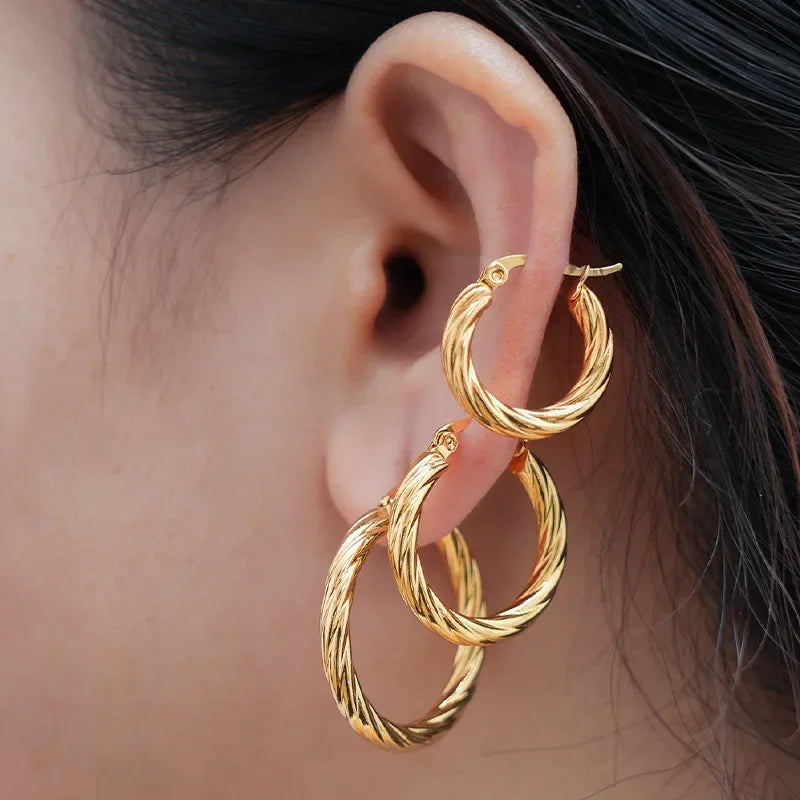 3 Pairs Twist Hoop Earrings Stainless Steel Waterproof Huggie Women