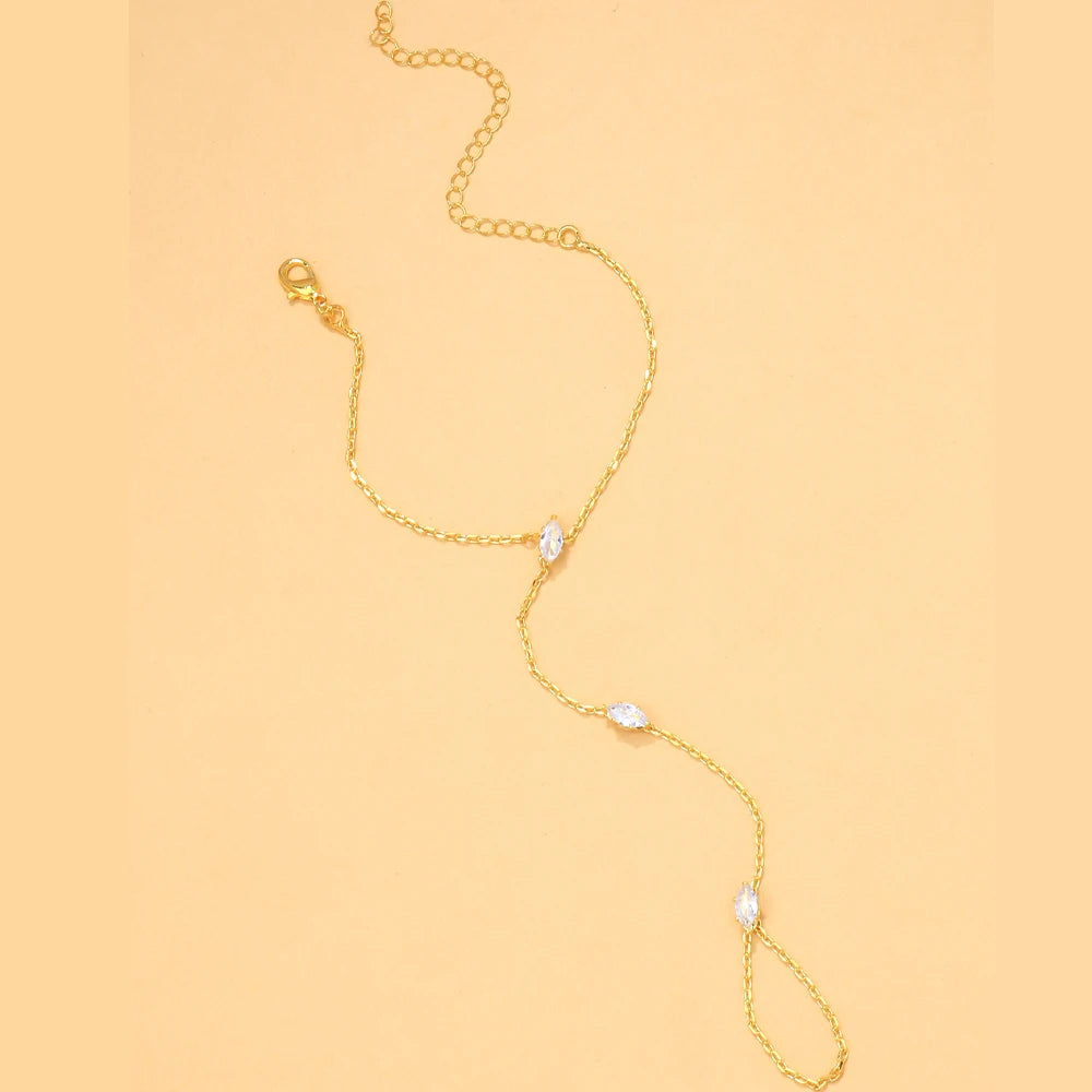 Bohemian Rhombus Crystal Hand Chain Bracelet Thin Finger Jewelry