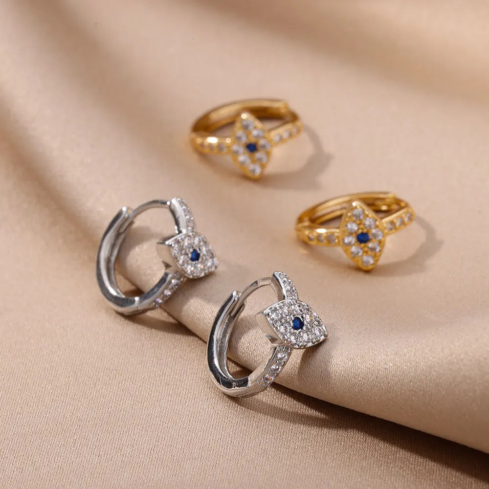 Elegant Small Gold Tone Earrings Square and Round Stainless Steel