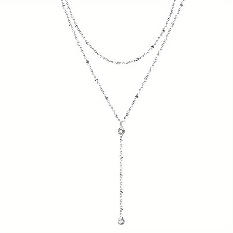Y-Shaped Crystal Zircon Tassel Necklace Long Chain Choker Women