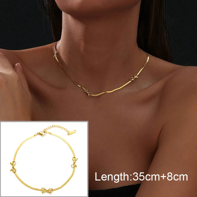Elegant Bowknot Necklace Choker Thin Chain Women Jewelry