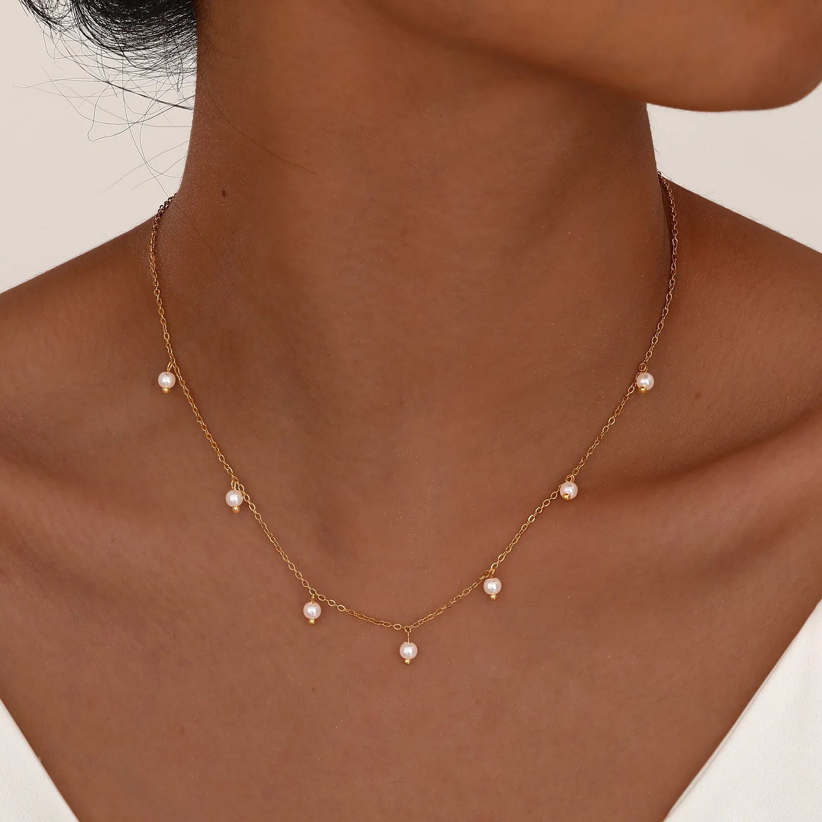 Pearl Choker Necklace 18K Gold Plated Stainless Steel Adjustable