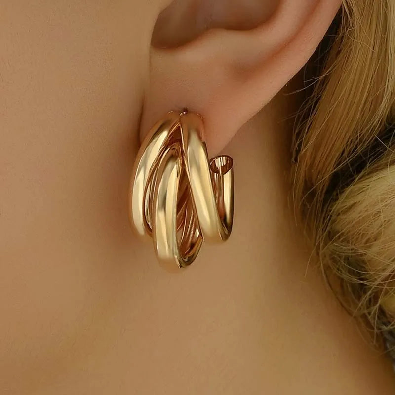 Elegant Gold Circle Hoop Earrings Vintage Geometric Statement Women