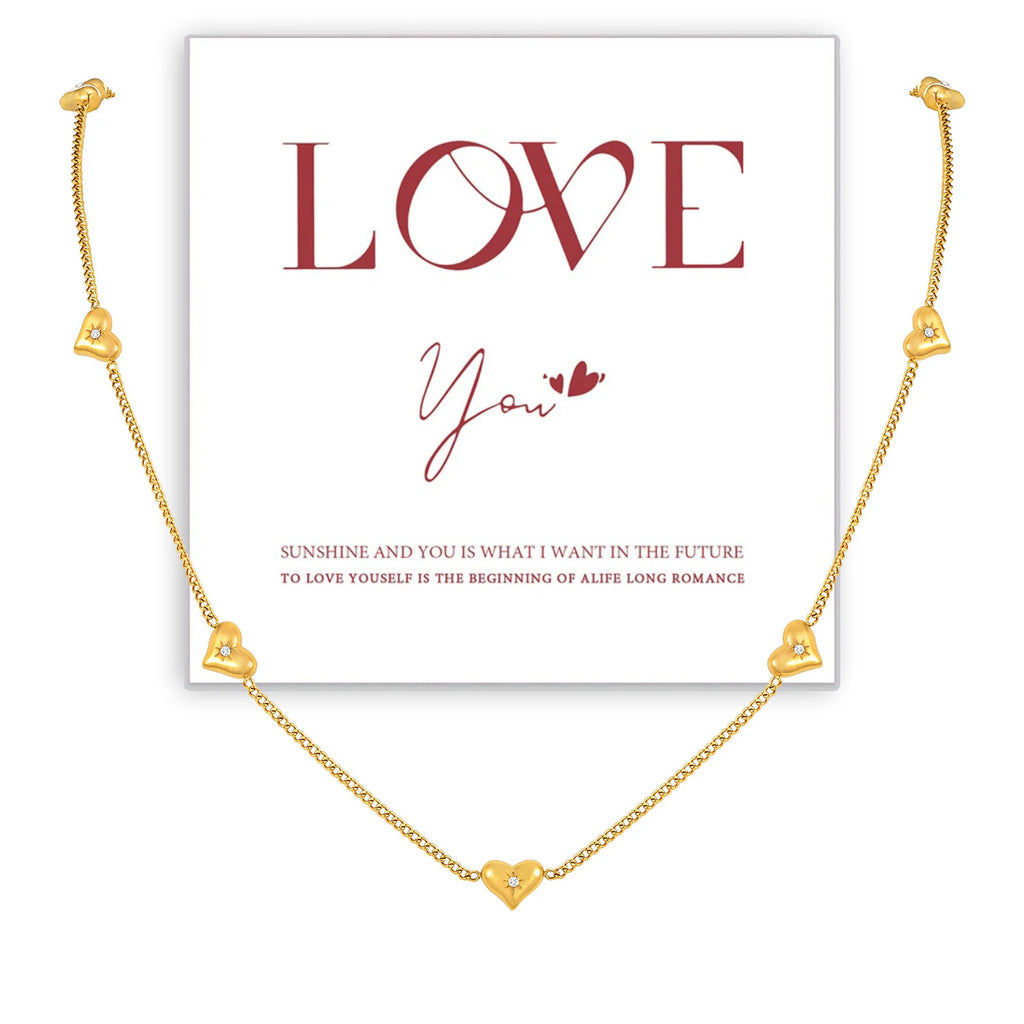 Heart Charm Necklace Gold Stainless Steel Adjustable Women