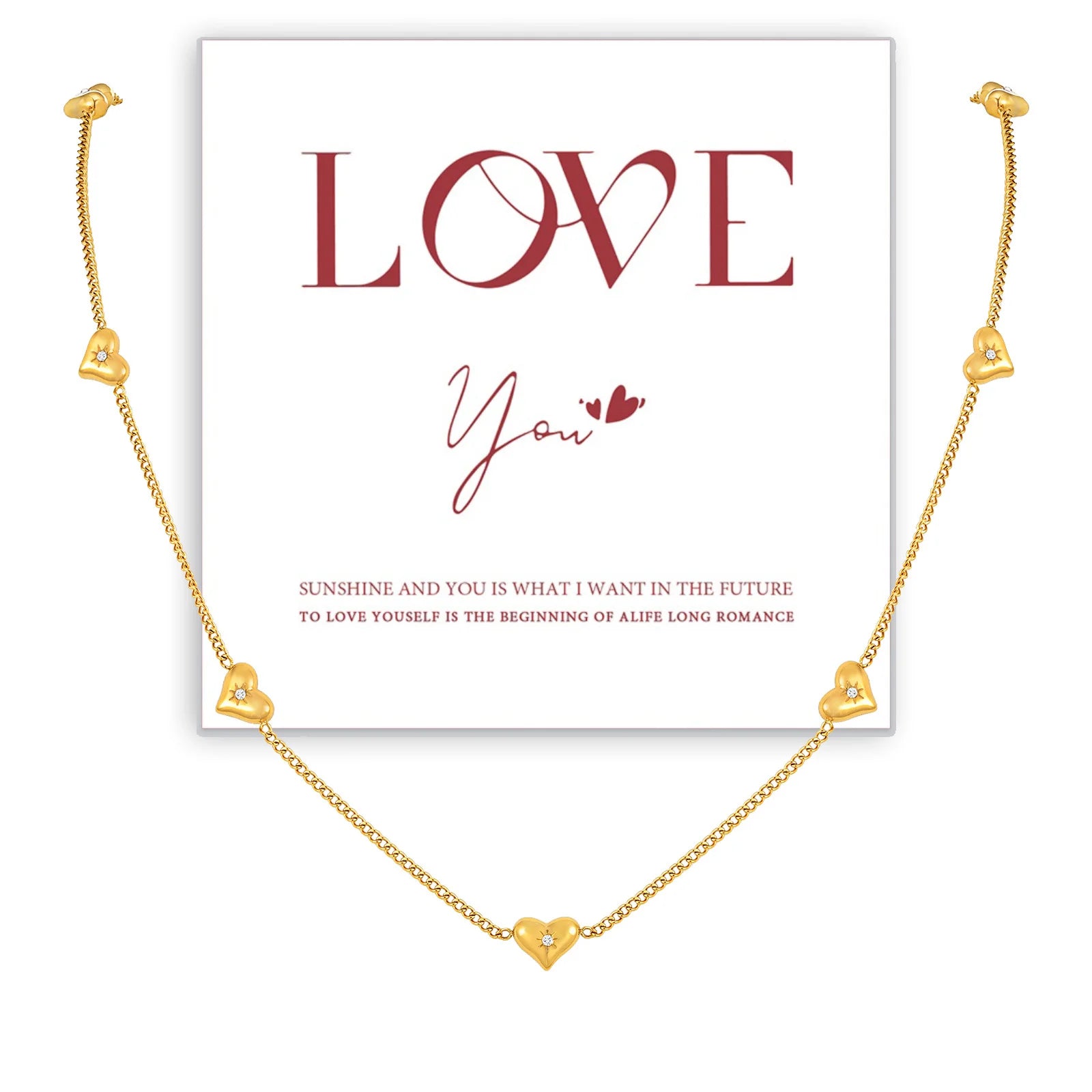 Heart Charm Necklace Gold Stainless Steel Adjustable Women
