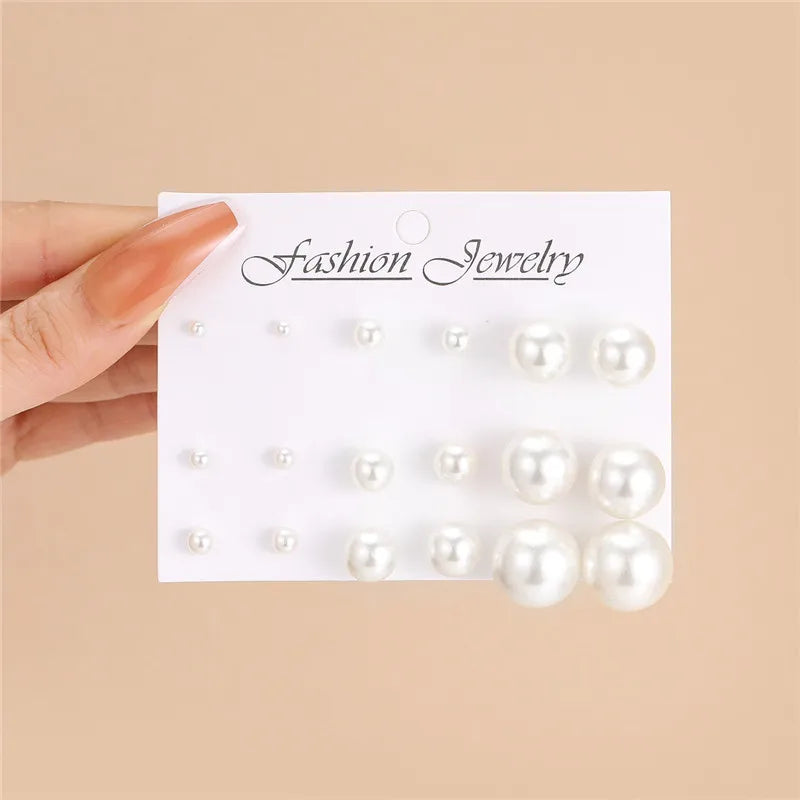 Bohemian Pearl Earrings Set 12 Pairs Geometric Women Jewelry