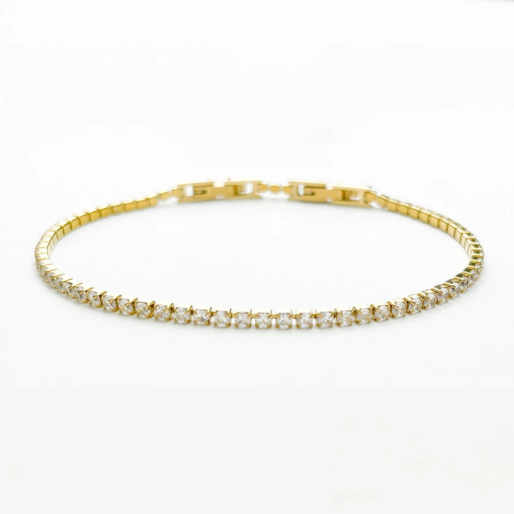 Delicate 2mm CZ Cluster Tennis Bracelet Adjustable Sizes Jewelry