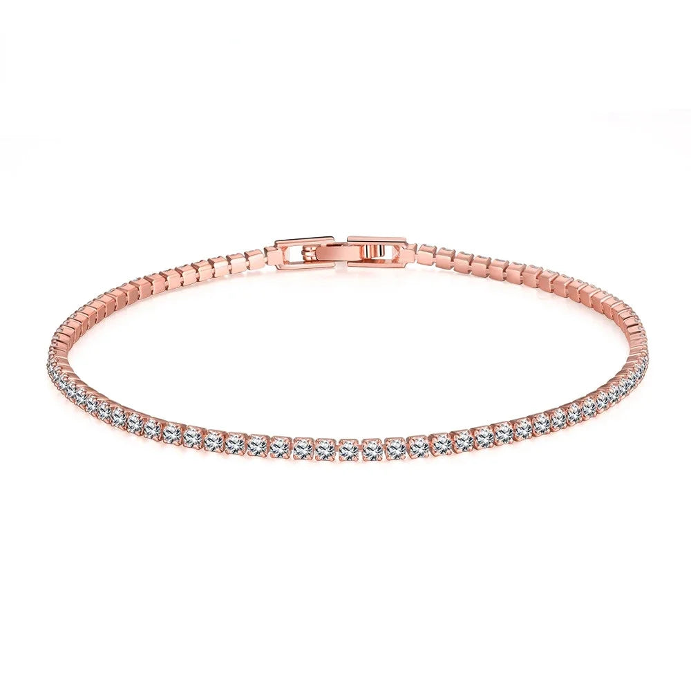Minimalist Sterling Silver Tennis Bracelet Adjustable Zircon Design