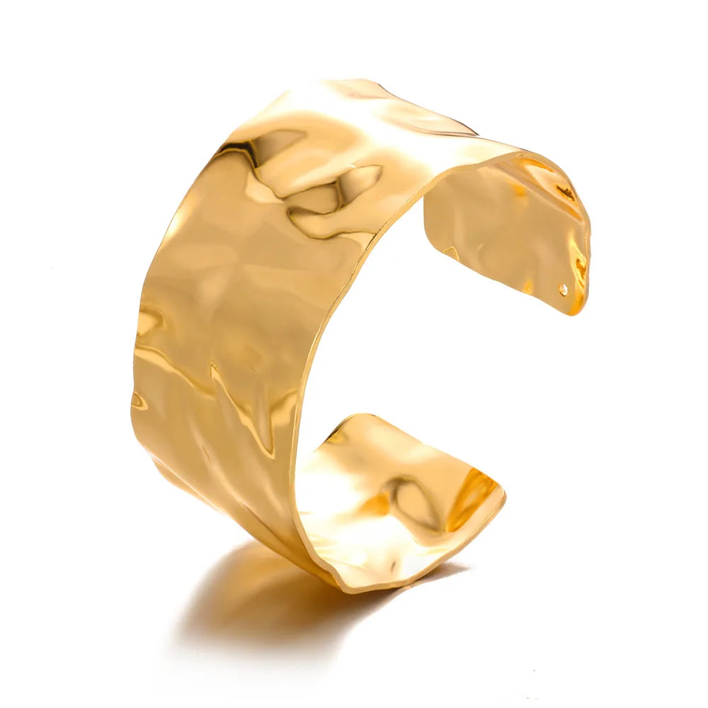 Gold Flower Cuff Bracelet Stainless Steel Floral Bangle for Women