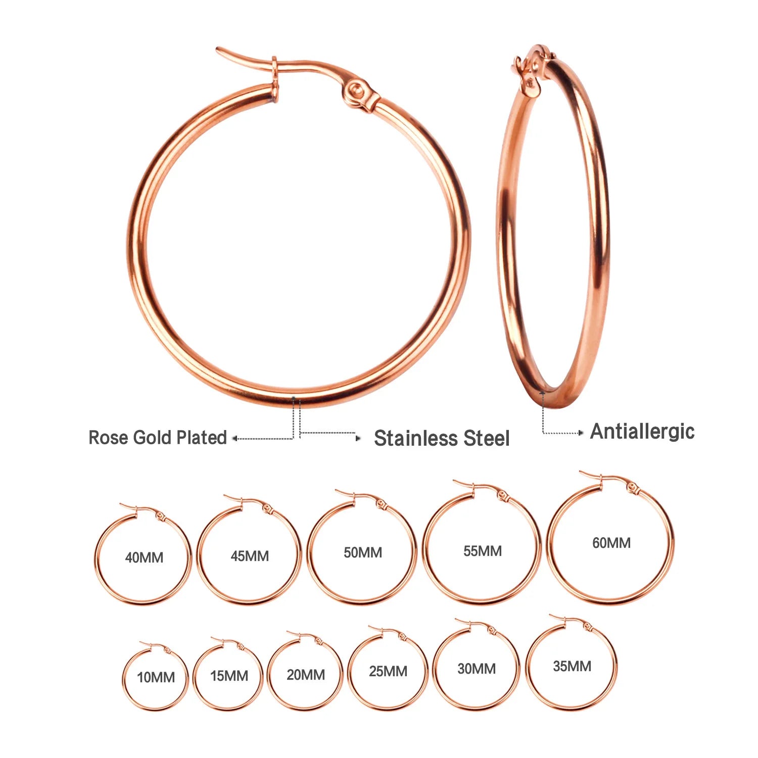 Gold Stainless Steel Hoop Earrings Big Small Circle Unisex Jewelry