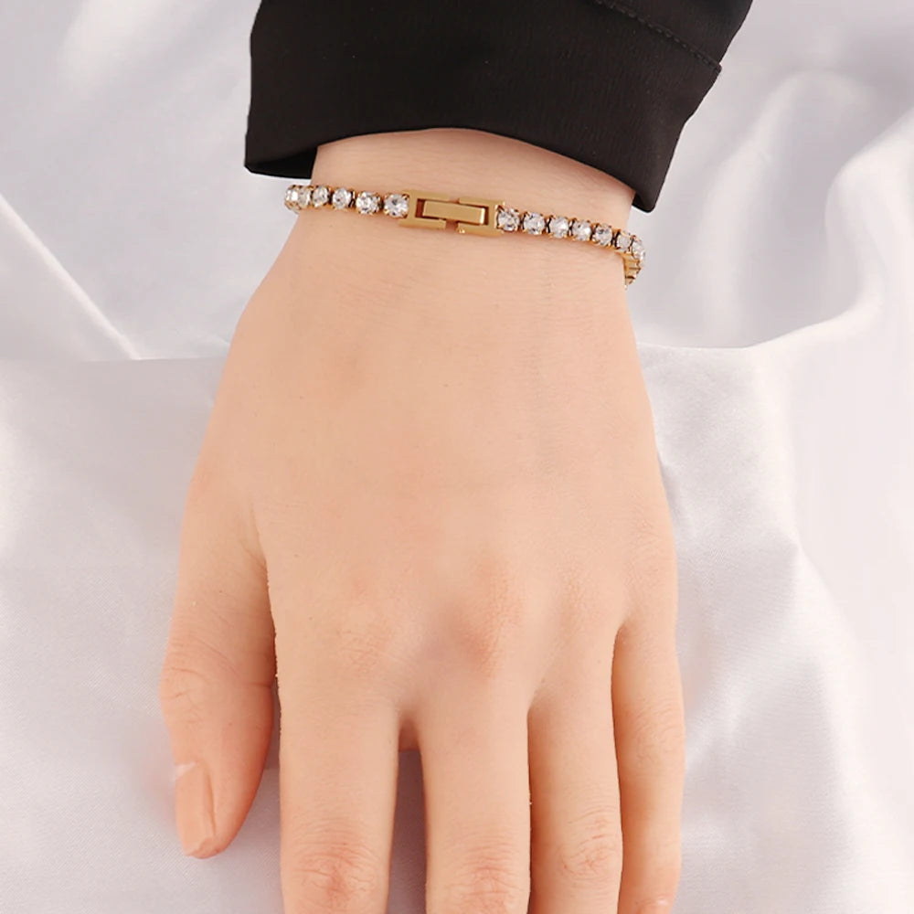 Modern 4mm Tennis Bracelet Stainless Steel Zircon Luxury Design