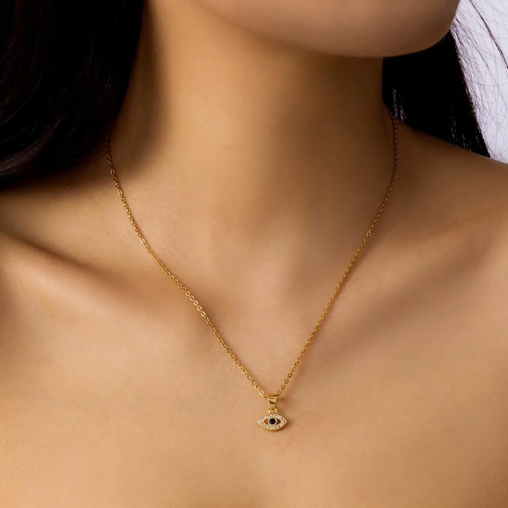 Turkish Blue Evil Eye Necklace Stainless Steel Zircon Lucky Charm