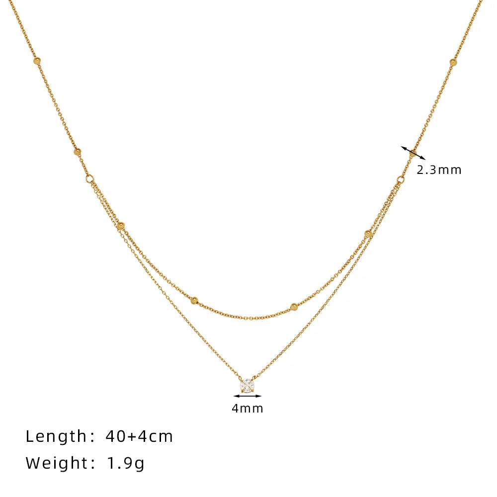 Elegant Zircon Pendant Necklace Double Chain Women Jewelry