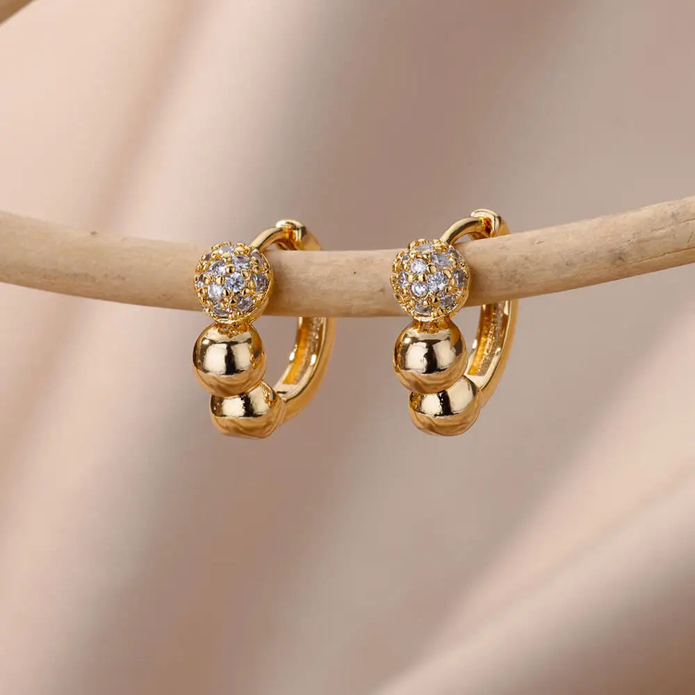 Elegant Small Gold Tone Earrings Square and Round Stainless Steel